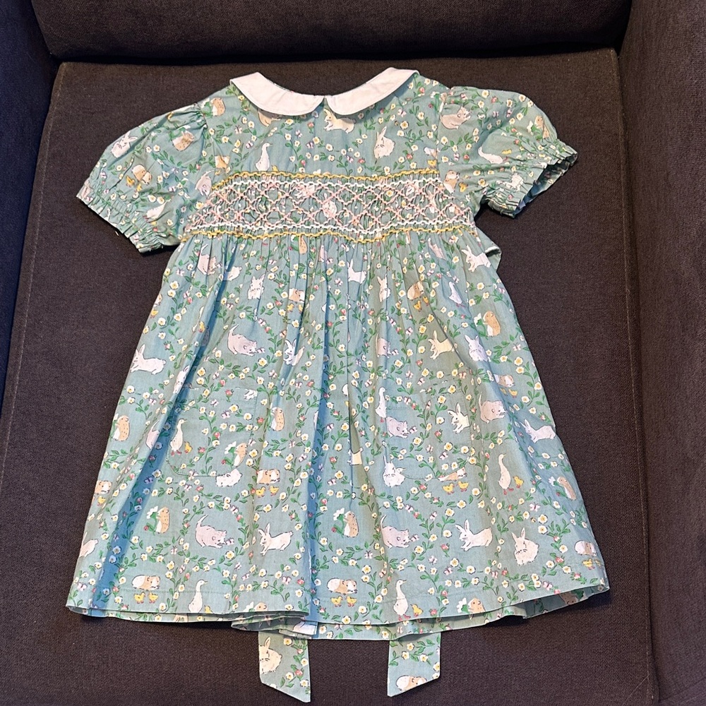 Baby Boden Green Floral Dress with White Collar